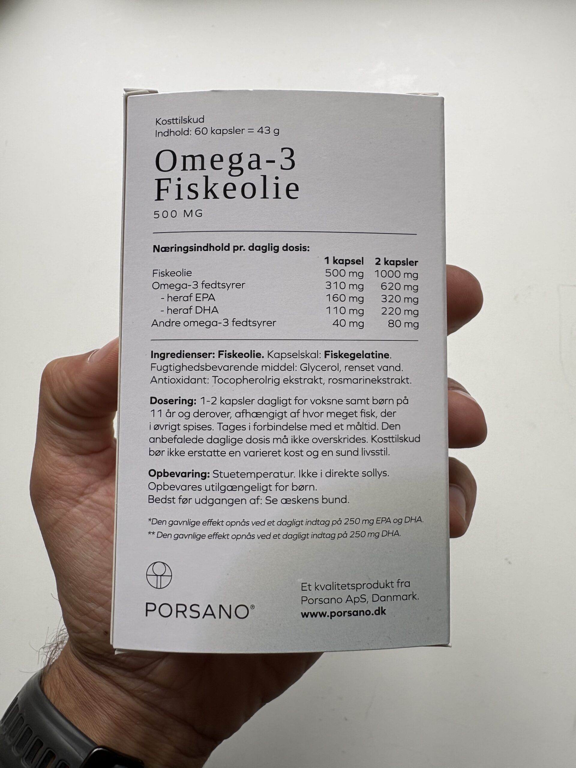 Porsano Omega-3 Fiskeolie - Pakke - Bagside
