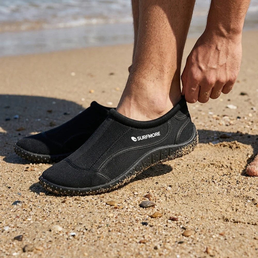 surfmore-neopren-badesko-2-mm-paa-stranden