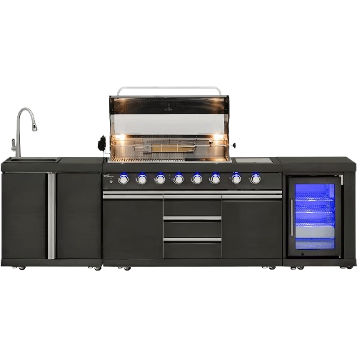 Mustang-Gasgrill-Black-Diamond-6+2-sommerkøkken-med-køleskab-og-vandhane